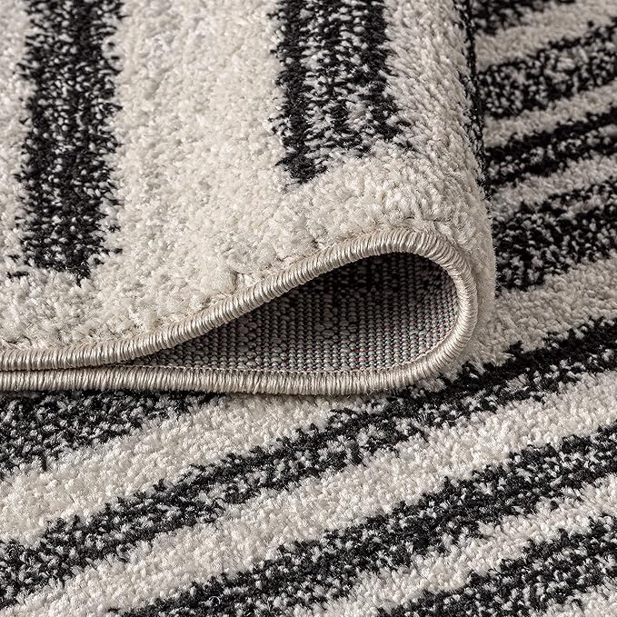 JONATHAN Y Khalil Modern Berber Stripe Cream/Black 8' Round Indoor Area Rug, Contemporary, Bohemian, Easy-Cleaning for Living Room, Bedroom, Kitchen, Pet Friendly, Non-Shedding (MOH207A-8R)