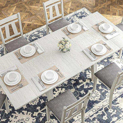 Wood Dining Table Set for 6, Modern Breakfast Dinette Kitchen Table with Chairs for Dining Room, Kitchen, Grey
