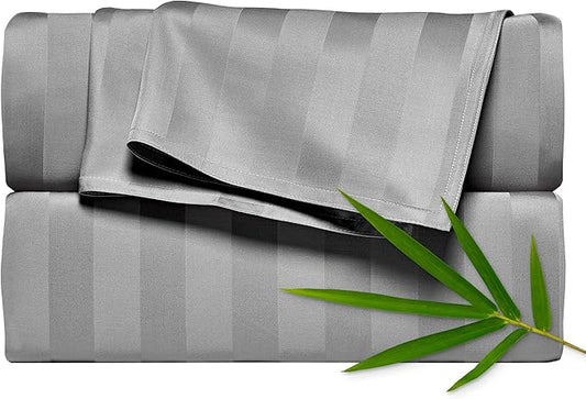 California King Sheets by Pure Bamboo, Genuine 100% Organic Viscose Derived from Bamboo Bed Sheet Set, Soft & Cooling, Double Stitching, Lifetime Quality Promise (California King, Jacquard Stone)