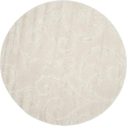 SAFAVIEH Florida Shag Collection Area Rug - 8' Round, Creme & Creme, Scroll Design, Non-Shedding & Easy Care, 1.2-inch Thick Ideal for High Traffic Areas in Living Room, Bedroom (SG455-1111)