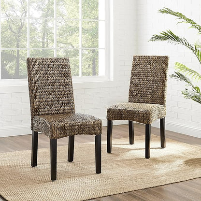 Crosley Furniture Edgewater Handwoven Natural Fiber Rattan Dining Chairs Set of 2, Seagrass