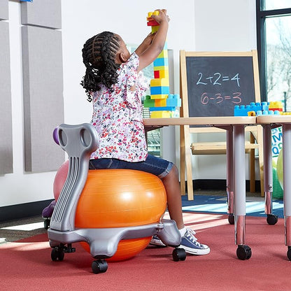 Gaiam Kids Balance Ball Chair - Classic Children's Stability Ball Chair, Alternative School Classroom Flexible Desk Seating for Active Students, Orange/Blue