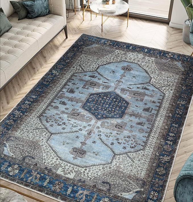 Keen Home Design 9x12 Rug - Machine Washable Area Rug with Non-Slip Backing, Ideal for Living Room, Dining Room, Bedroom - Vintage, Easy Clean, Durable, Low Pile Rug - (9' x 12')