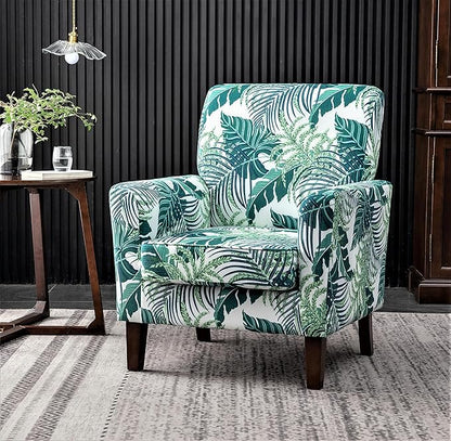 Container Furniture Direct Contemporary Accent Arm Chair with Birch Wood Frame and Velvet Upholstery, Armchair for Office and Living Room Decor, Removable Cushions, 01 Printed Fabric