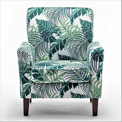 Container Furniture Direct Contemporary Accent Arm Chair with Birch Wood Frame and Velvet Upholstery, Armchair for Office and Living Room Decor, Removable Cushions, 01 Printed Fabric