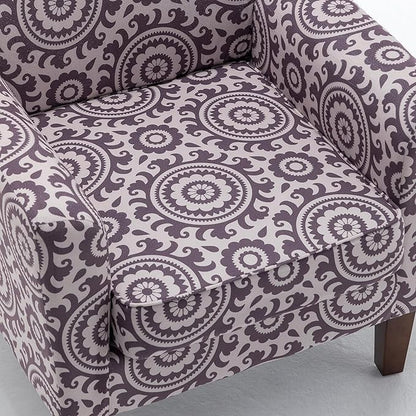 Container Furniture Direct Contemporary Accent Arm Chair with Birch Wood Frame and Velvet Upholstery, Armchair for Office and Living Room Decor, Removable Cushions, 02 Printed Fabric
