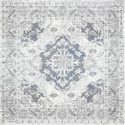 SAFAVIEH Monaco Collection Area Rug - 6'7" Square, Ivory & Grey, Boho Chic Medallion Distressed Design, Non-Shedding & Easy Care, Ideal for High Traffic Areas in Living Room, Bedroom (MNC243B)