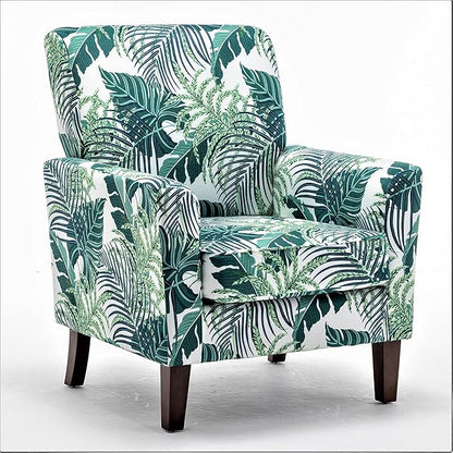 Container Furniture Direct Contemporary Accent Arm Chair with Birch Wood Frame and Velvet Upholstery, Armchair for Office and Living Room Decor, Removable Cushions, 01 Printed Fabric
