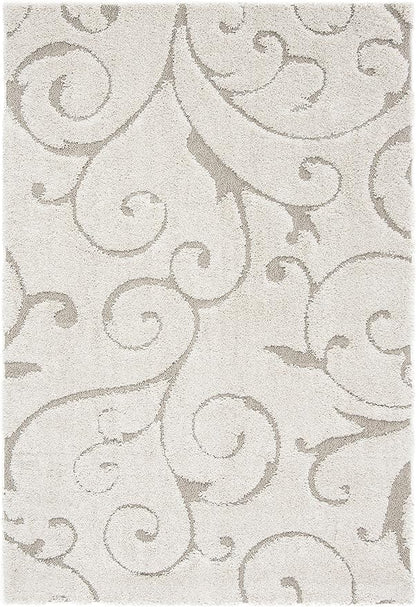 SAFAVIEH Florida Shag Collection Accent Rug - 4' x 6', Cream & Beige, Scroll Design, Non-Shedding & Easy Care, 1.2-inch Thick Ideal for High Traffic Areas in Foyer, Living Room, Bedroom (SG455-1113)