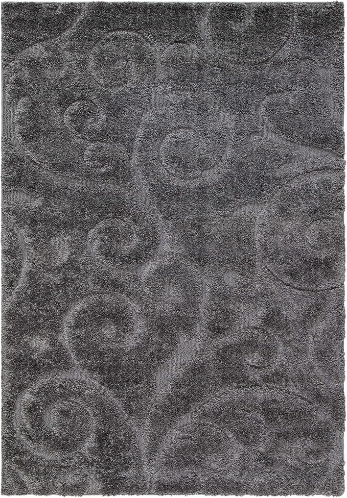 SAFAVIEH Florida Shag Collection Area Rug - 9'6" x 13', Grey, Scroll Design, Non-Shedding & Easy Care, 1.2-inch Thick Ideal for High Traffic Areas in Living Room, Bedroom (SG455-8013)