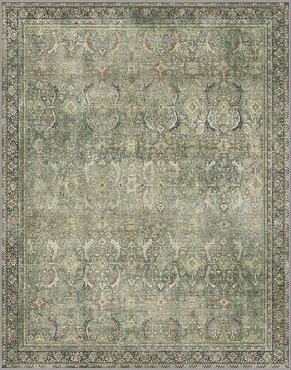 8X10 Area Rugs Machine Washable Rugs for Living Room, Vintage Boho Large Rugs for Bedroom Dining Room, Non Slip Indoor Soft Distressed Lightweight Thin Low Pile Carpet, Green