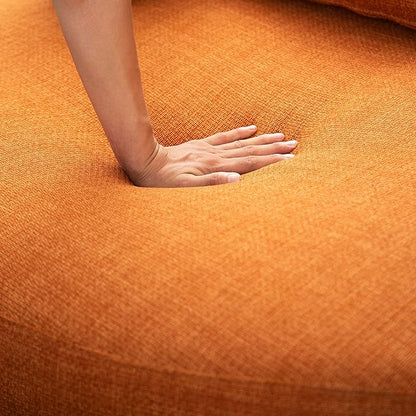51.2'' Oversized Barrel Armchair with Storage Ottoman，Round Single Reading Upholstered Chairs,Recliner Sofa Chaise with 4 Movable Pillows for Living Room(Orange+Linen)