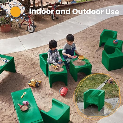 ECR4Kids Tri-Me Table and Cube Chair Set, Multipurpose Furniture, Green, 3-Piece