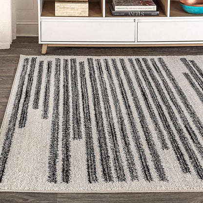 JONATHAN Y Khalil Modern Berber Stripe Cream/Black Indoor Area Rug, 4x6, Contemporary, Bohemian, Easy-Cleaning for Living Room, Bedroom, Kitchen, Pet Friendly, Non-Shedding (MOH207A-4)
