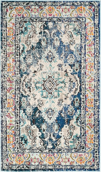 SAFAVIEH Monaco Collection Accent Rug - 3' x 5', Navy & Light Blue, Medallion Distressed Design, Non-Shedding & Easy Care, Ideal for High Traffic Areas in Entryway, Living Room, Bedroom (MNC243N)