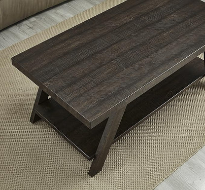 Roundhill Furniture Athens Contemporary 3-Piece Wood Shelf Coffee Table Set, Engineered Wood, 24D x 48W x 19H in, Espresso