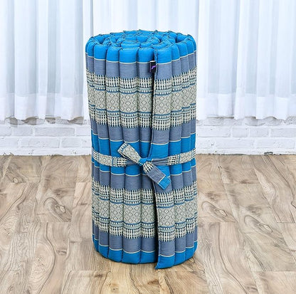 Leewadee - Foldable Floor Mattress - Japanese Roll Up Futon -Trifold Tatami Mat- Guest Floor Bed - Camping Mattress - Thai Massage Mat, Kapok Filled, 75 x 28 inches, Light Blue