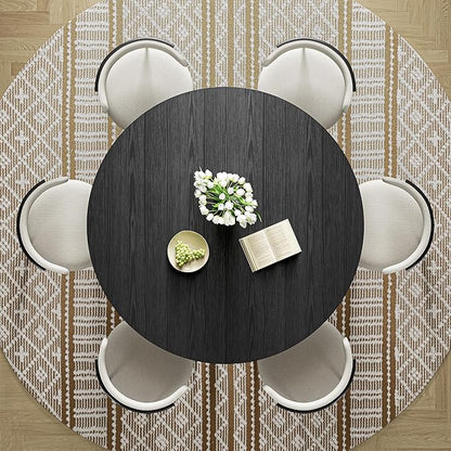 IRONCK 51" Round Dining Table for 6, Wood Kitchen Table with Metal Base, Space Saving Industrial Circle Dinner Table for Kitchen Dining Room, Black