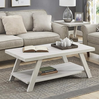 Roundhill Furniture Athens Contemporary Wood Shelf Coffee Table, White