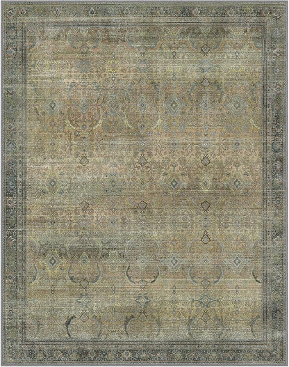 9X12 Area Rugs Machine Washable Rugs for Living Room, Vintage Boho Large Rugs for Bedroom Dining Room, Non Slip Indoor Soft Distressed Lightweight Thin Low Pile Carpet, Vintage Sunset
