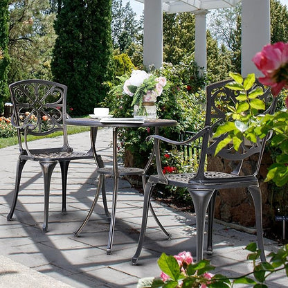 NUU GARDEN Bistro Set 3 Piece Outdoor All Weather Cast Aluminum Patio Bistro Set Patio Table and Chairs Set of 2 with Umbrella Hole for Backyard, Balcony, Front Porch, Lawn, Pool, Bronzer