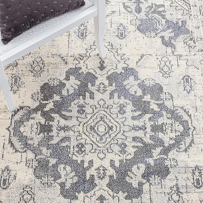 SAFAVIEH Monaco Collection Accent Rug - 3' x 5', Ivory & Grey, Boho Chic Medallion Distressed Design, Non-Shedding & Easy Care, Ideal for High Traffic Areas in Entryway, Living Room, Bedroom (MNC243B)