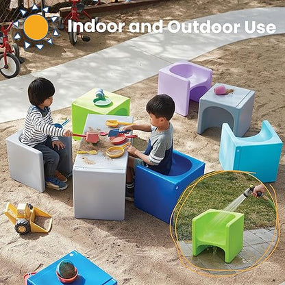 ECR4Kids Tri-Me Table and Cube Chair Set, Multipurpose Furniture, Lime Green, 3-Piece