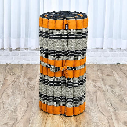 Leewadee - Foldable Floor Mattress - Japanese Roll Up Futon -Trifold Tatami Mat- Guest Floor Bed - Camping Mattress - Thai Massage Mat, Kapok Filled, 75 x 28 inches, Black Orange