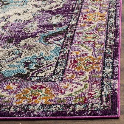SAFAVIEH Monaco Collection Area Rug - 8'8" Square, Violet & Light Blue, Boho Chic Medallion Distressed Design, Non-Shedding & Easy Care, Ideal for High Traffic Areas in Living Room, Bedroom (MNC243L)