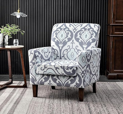 Container Furniture Direct Contemporary Accent Arm Chair with Birch Wood Frame and Velvet Upholstery, Armchair for Office and Living Room Decor, Removable Cushions, 05 Printed Fabric