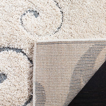 SAFAVIEH Florida Shag Collection Area Rug - 8' Square, Beige & Blue Grey, Scroll Design, Non-Shedding & Easy Care, 1.2-inch Thick Ideal for High Traffic Areas in Living Room, Bedroom (SG455-1155)