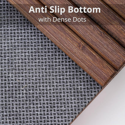 DETOR Couch Arm Tray, TV Tray with Capacious 12.4" x 5.4" Storage Box, Bamboo Grain Stained Brown Color, Enhanced Nonslip Felt Bottom, Sturdy Bamboo Slats Material | for Armrests 6" and Wider