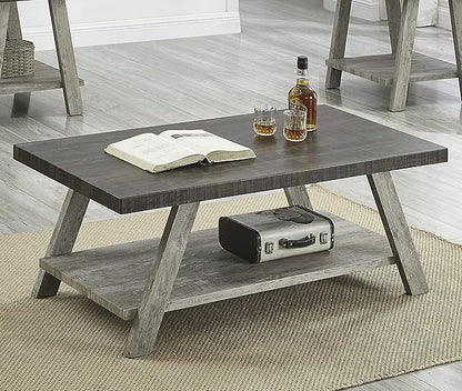 Roundhill Furniture Athens Contemporary 3-Piece Wood Shelf Coffee Table Set, Weathered Walnut and Gray
