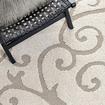 SAFAVIEH Florida Shag Collection Area Rug - 8' x 10', Ivory & Beige, Scroll Design, Non-Shedding & Easy Care, 1.2-inch Thick Ideal for High Traffic Areas in Living Room, Bedroom (SG455-13LT)
