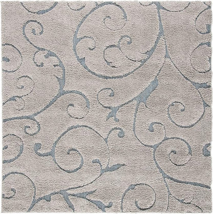 SAFAVIEH Florida Shag Collection Area Rug - 10' Square, Grey & Light Blue, Scroll Design, Non-Shedding & Easy Care, 1.2-inch Thick Ideal for High Traffic Areas in Living Room, Bedroom (SG455-1160)