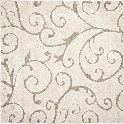 SAFAVIEH Florida Shag Collection Area Rug - 8' Square, Cream & Beige, Scroll Design, Non-Shedding & Easy Care, 1.2-inch Thick Ideal for High Traffic Areas in Living Room, Bedroom (SG455-1113)