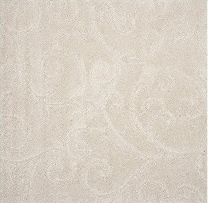 SAFAVIEH Florida Shag Collection Area Rug - 9' Square, Creme & Creme, Scroll Design, Non-Shedding & Easy Care, 1.2-inch Thick Ideal for High Traffic Areas in Living Room, Bedroom (SG455-1111)