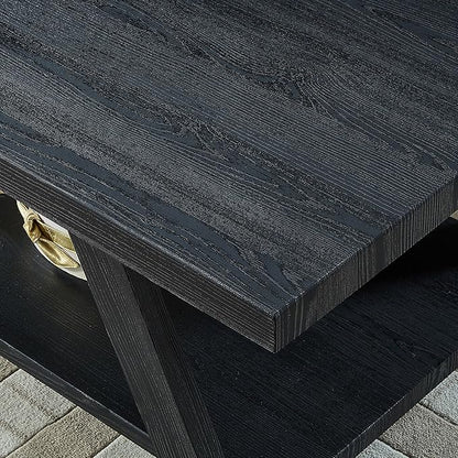 Roundhill Furniture Athens Contemporary Replicated Wood Shelf Coffee Table in Black Finish