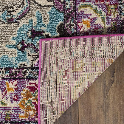 SAFAVIEH Monaco Collection Area Rug - 8'8" Square, Violet & Light Blue, Boho Chic Medallion Distressed Design, Non-Shedding & Easy Care, Ideal for High Traffic Areas in Living Room, Bedroom (MNC243L)