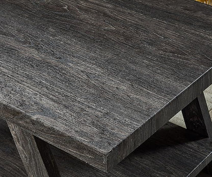 Roundhill Furniture Athens Contemporary Replicated Wood Shelf Coffee Table in Charcoal Finish